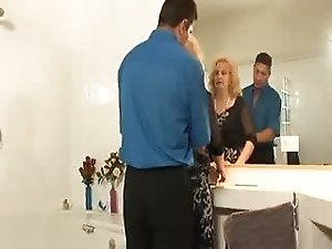 Hairy Mature in Stockings Sucks and Fucks